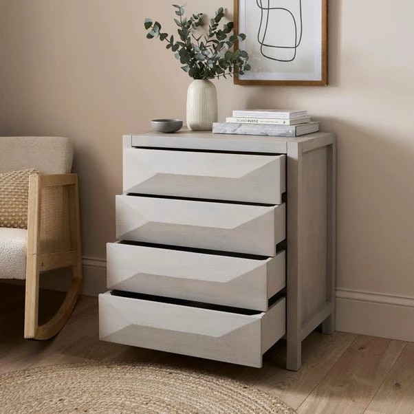 Watkins Grey Wash 4 Drawer Chest, Mango Wood 4 Watkins Grey Wash 4 Drawer Chest, Mango Wood - Image 2