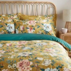 Ula Blooms Ochre Luxury Velvet Duvet Cover And Pillowcase Set -Habitat Store 30901184 alt01
