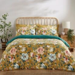 Ula Blooms Ochre Luxury Velvet Duvet Cover And Pillowcase Set -Habitat Store 30901188