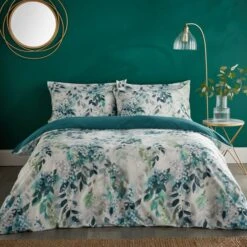 Flo Trailing Leaf Teal Luxury Velvet Duvet Cover And Pillowcase Set 30 Flo Trailing Leaf Teal Luxury Velvet Duvet Cover And Pillowcase Set -Habitat Store 30901195