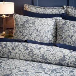Rayna Damask Jacquard Blue Duvet Cover And Pillowcase Set -Habitat Store 30902484 alt01