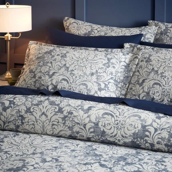 Rayna Damask Jacquard Blue Oxford Pillowcase 3 Rayna Damask Jacquard Blue Oxford Pillowcase