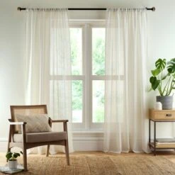Lucia Stripe Natural Slot Top Voile Pair -Habitat Store 30904039 alt01