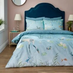 Garden Cranes Blue Duvet Cover And Pillowcase Set -Habitat Store 30904206