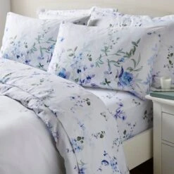 Nola Leaf Green Polycotton Flat Sheet 17 Nola Leaf Green Polycotton Flat Sheet -Habitat Store 30904218