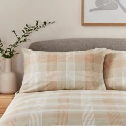 Grey Natural Check Brushed Cotton Duvet Cover And Pillowcase Set -Habitat Store 30907865 alt03