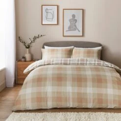 Grey Natural Check Brushed Cotton Duvet Cover And Pillowcase Set -Habitat Store 30907890 alt02