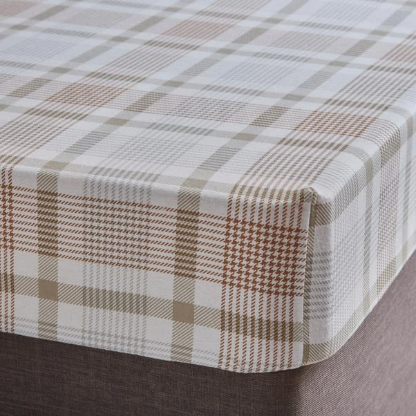 Grey Natural Check Brushed Cotton Fitted Sheet 6 Grey Natural Check Brushed Cotton Fitted Sheet - Image 4
