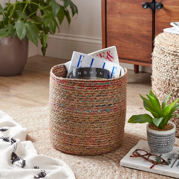 Large Round Multicoloured Seagrass Basket 3 Large Round Multicoloured Seagrass Basket