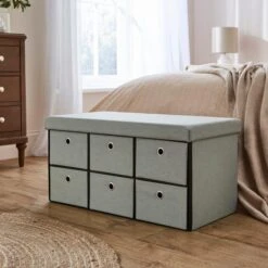 6 Drawer Faux Linen Foldable Ottoman -Habitat Store 30920017
