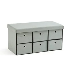 6 Drawer Faux Linen Foldable Ottoman -Habitat Store 30920017 alt02