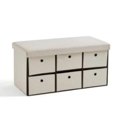 6 Drawer Faux Linen Foldable Ottoman -Habitat Store 30920018 alt02