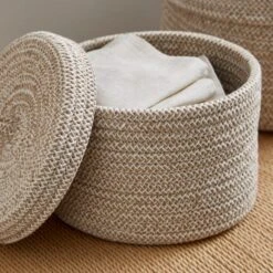 Jupiter Set Of 2 Woven Fabric Baskets With Lids -Habitat Store 30921592 alt01