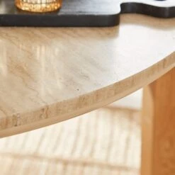 Halton 4 Seater Round Dining Table, Travertine & Oak -Habitat Store 30925309 alt04