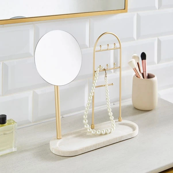 Freestanding Marble Round Dressing Table Mirror With Jewellery Storage 3 Freestanding Marble Round Dressing Table Mirror With Jewellery Storage