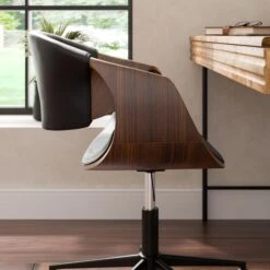 Modena Walnut Effect Office Chair, Black Faux Leather -Habitat Store 30926647 alt03