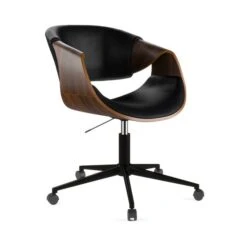 Modena Walnut Effect Office Chair, Black Faux Leather -Habitat Store 30926647 alt05