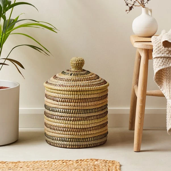 Rainbow Seagrass Storage Basket With Lid 3 Rainbow Seagrass Storage Basket With Lid