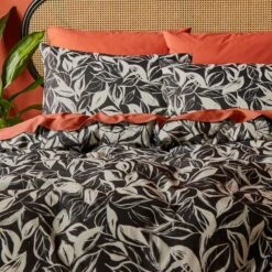 Sketched Leaf 144 Thread Count Reversible Cotton Duvet Cover & Pillowcase Set -Habitat Store 30929361 alt06