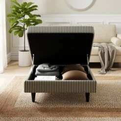 Zoe Pinstripe Fabric Square Storage Footstool -Habitat Store 30931696 alt01
