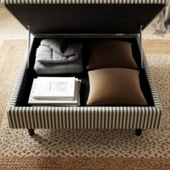 Zoe Pinstripe Fabric Square Storage Footstool -Habitat Store 30931696 alt02