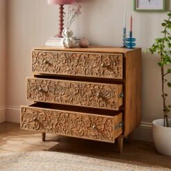 Jules Hand Carved 3 Drawer Chest -Habitat Store 30931913 alt02