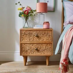 Jules Hand Carved Bedside Table