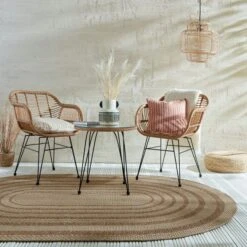 Stripe Border Indoor Outdoor Oval Rug -Habitat Store 30934689