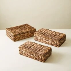 Set Of 3 Woven Water Hyacinth Stacking Boxes