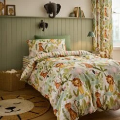 Jungle Friends 100% Cotton Reversible Duvet Cover And Pillowcase Set 20 Jungle Friends 100% Cotton Reversible Duvet Cover And Pillowcase Set -Habitat Store 30937610
