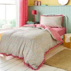 Ditsy Frill Reversible Duvet Cover And Pillowcase Set