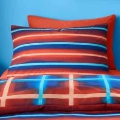 Red & Blue Neon Checks Reversible Duvet Cover And Pillowcase Set -Habitat Store 30945317 alt03
