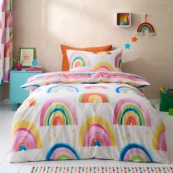 Watercolour Rainbow 100% Cotton Reversible Duvet Cover And Pillowcase Set -Habitat Store 30945356