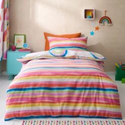 Watercolour Rainbow 100% Cotton Reversible Duvet Cover And Pillowcase Set -Habitat Store 30945356 alt02