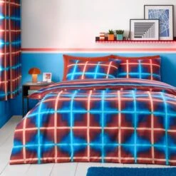 Red & Blue Neon Checks Reversible Duvet Cover And Pillowcase Set -Habitat Store 30945394