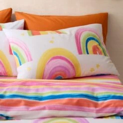 Watercolour Rainbow 100% Cotton Reversible Duvet Cover And Pillowcase Set -Habitat Store 30945397 alt01