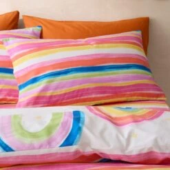 Watercolour Rainbow 100% Cotton Reversible Duvet Cover And Pillowcase Set -Habitat Store 30945397 alt03
