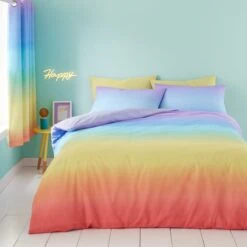 Bright Rainbow Ombre Reversible Duvet Cover And Pillowcase Set -Habitat Store 30945416