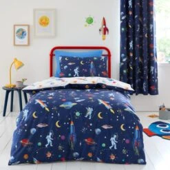 Space 100% Cotton Reversible Duvet Cover And Pillowcase Set