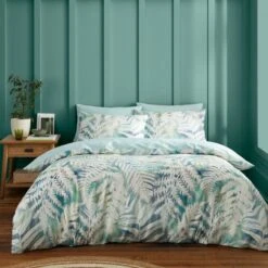 Palm House Fern 180 Thread Count Cotton Sateen Duvet Cover & Pillowcase Set -Habitat Store 30957834